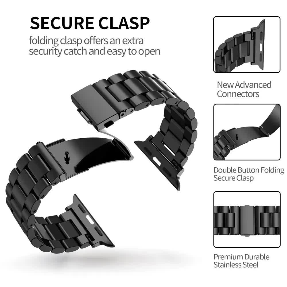 Compatible with Apple Watch Band Stainless Steel Metal Bracelet Apple Watch Series 9 8 7 6 5 49mm 45mm 44mm 42mm Titanium Color