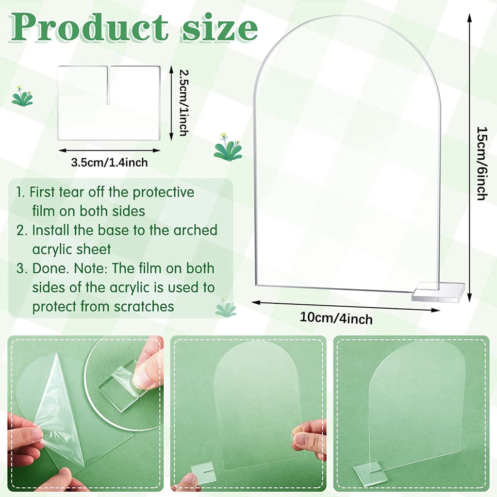 Transparent Acrylic Wedding Table Number Holders - 5-Pack Blank Arched Sign with Stand