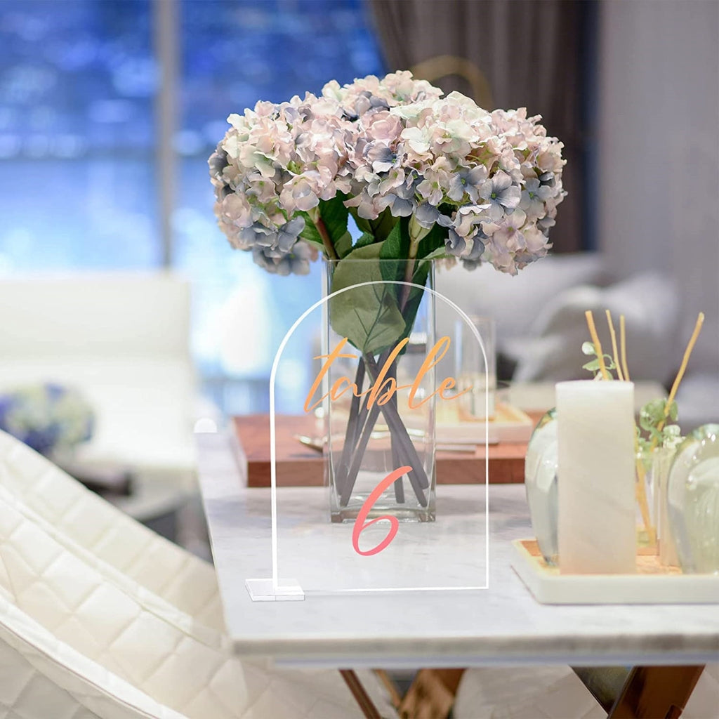 Transparent Acrylic Wedding Table Number Holders - 5-Pack Blank Arched Sign with Stand