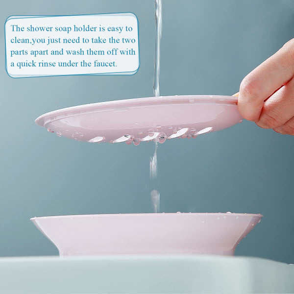 2-pack soap dish, plastic soap cups, non-slip soap dish, soap holder, shower with drip tray, easy-to-clean soap saver (pink)