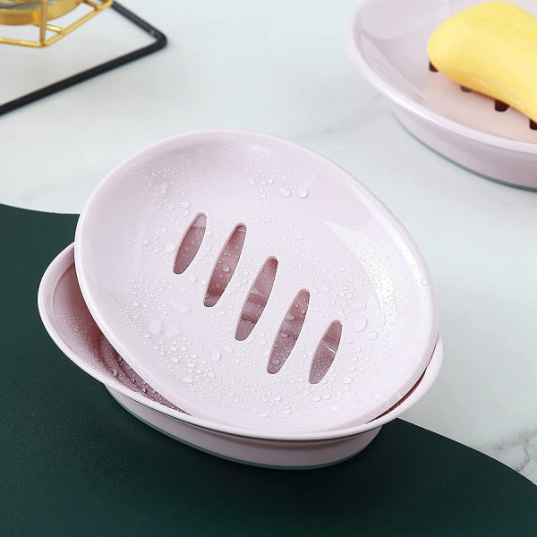 2-pack soap dish, plastic soap cups, non-slip soap dish, soap holder, shower with drip tray, easy-to-clean soap saver (pink)
