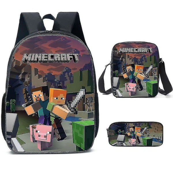Minecraft-themed school bags for elementary and middle school students, Minecraft game peripheral backpack three-piece set K