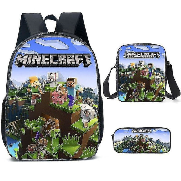 Minecraft-themed school bags for elementary and middle school students, Minecraft game peripheral backpack three-piece set K