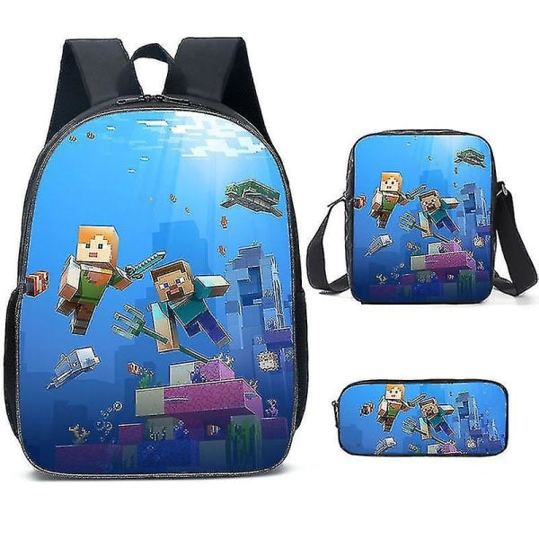 Minecraft-themed school bags for elementary and middle school students, Minecraft game peripheral backpack three-piece set K