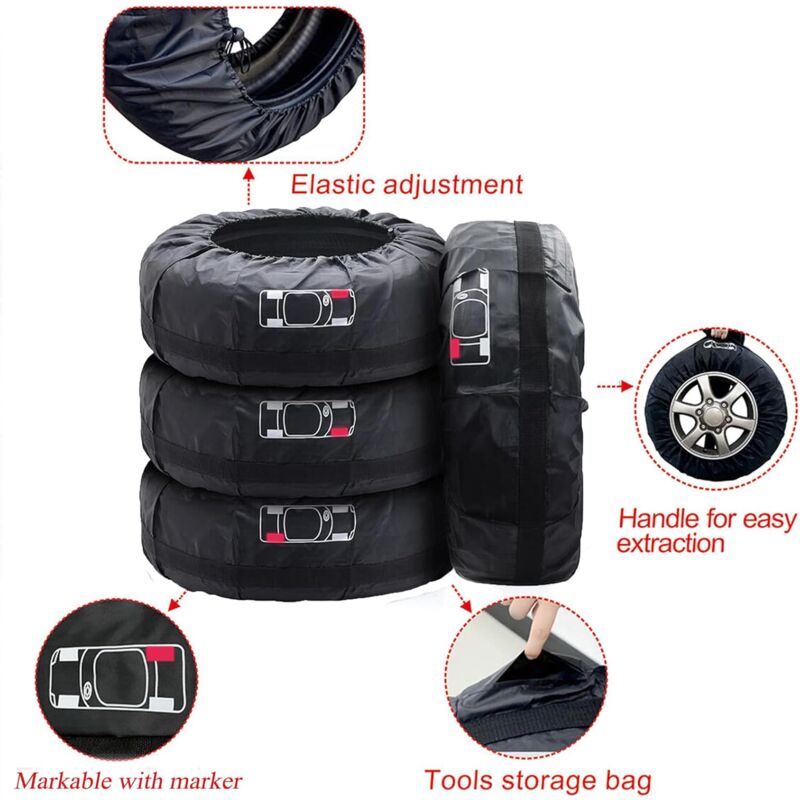 4 pcs Car Tire Covers 19-23\" Waterproof Dustproof Car Wheel Protector (Diameter 80cm)