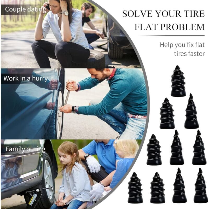 Rubber Tire Repair Spikes 30pcs Quick Fix Puncture Kit Compatible with Cars Motorcycles Trucks 15S 15L