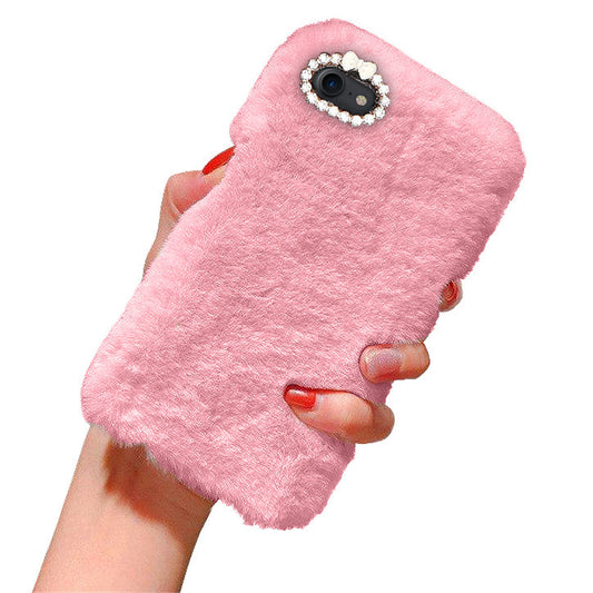 Compatible with Apple iPhone 7 8 SE Case Fluffy Fur Pink Mobile Cover Protective Case