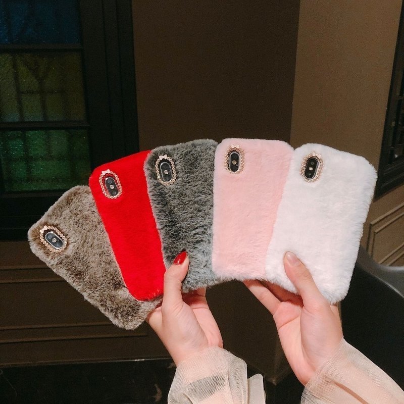 Compatible with Apple iPhone 7 8 SE Case Fluffy Fur Pink Mobile Cover Protective Case