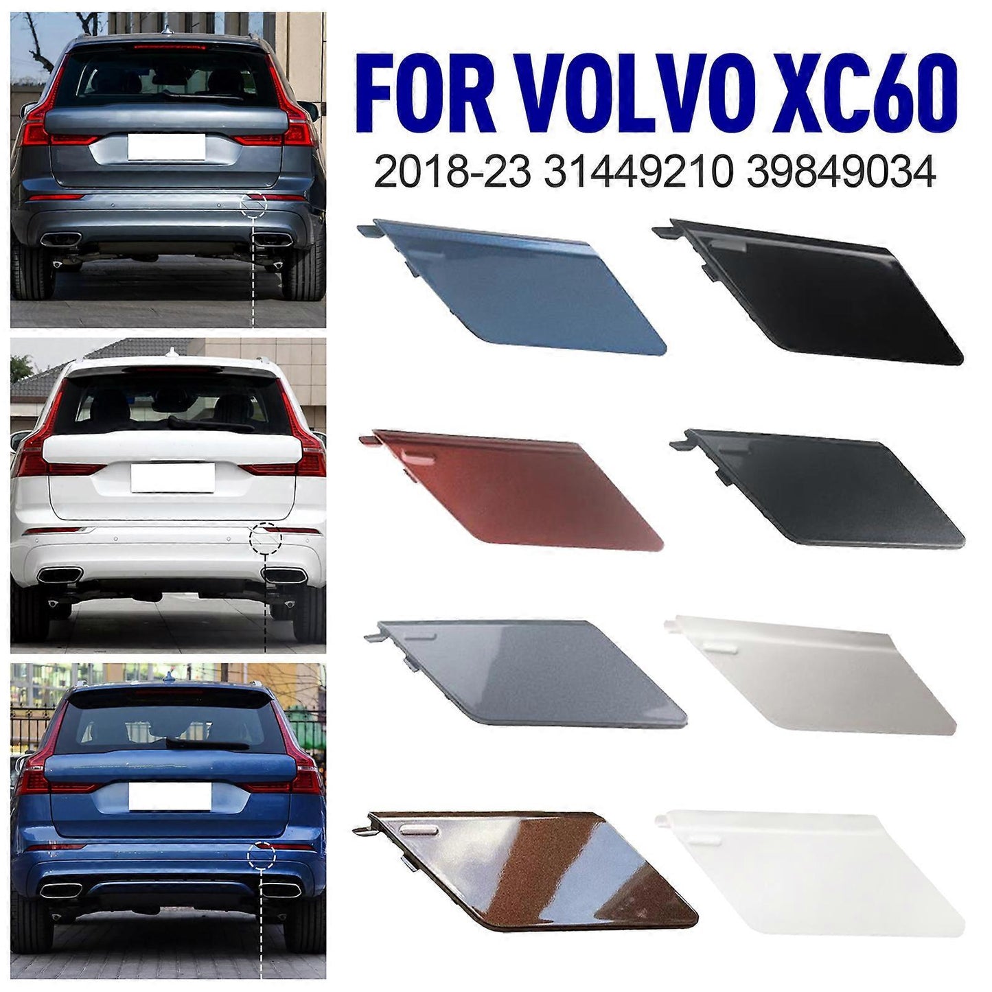 Towbar Hole Cover for Volvo XC60 2018-2023, Compatible with Volvo, Pine Gray, Rear Bumper, Models 39849034 31449210