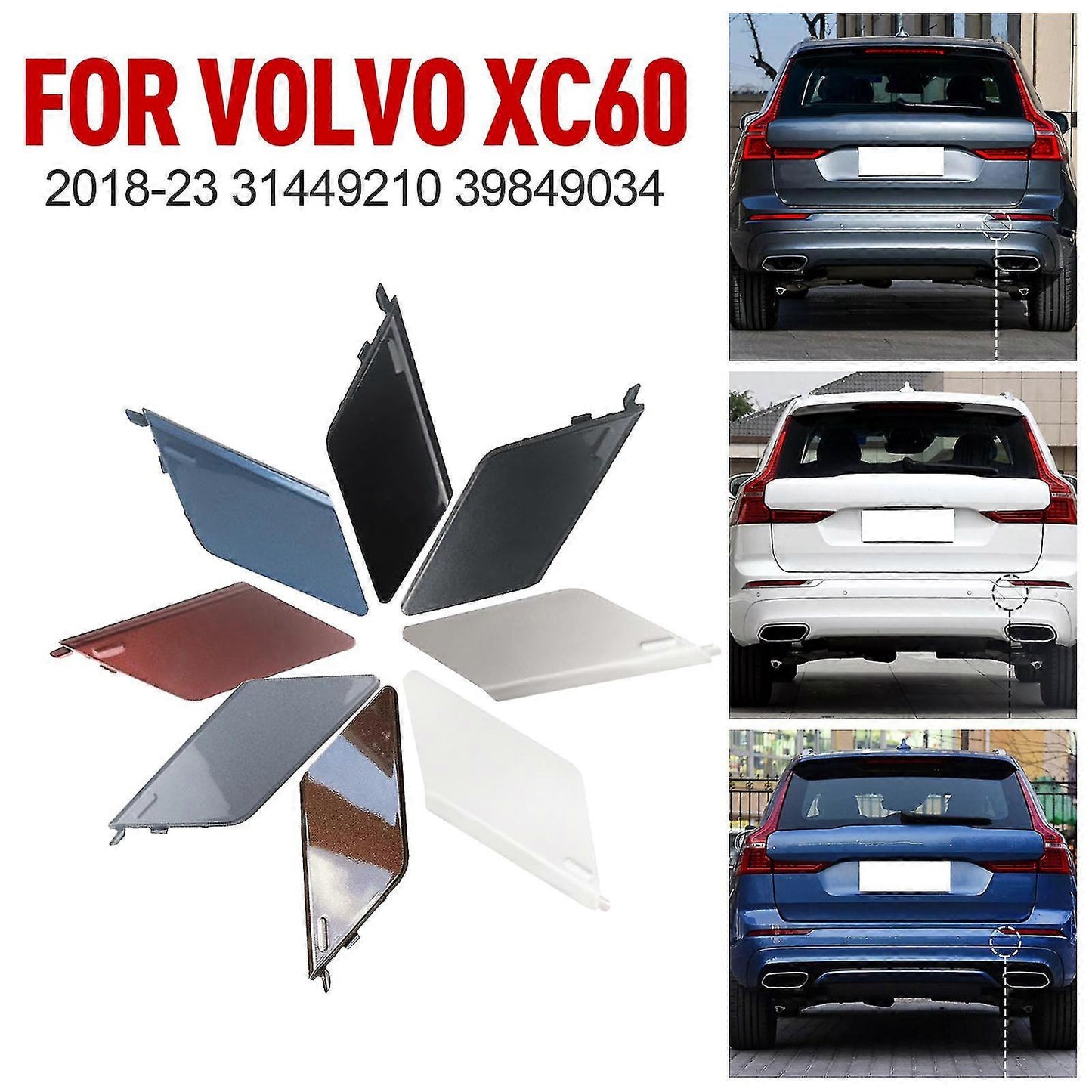 Volvo XC60 Compatible Rear Bumper Towbar Hatch Eye Cover 39849034 31449210 Agate Black for 2018-2023 Models