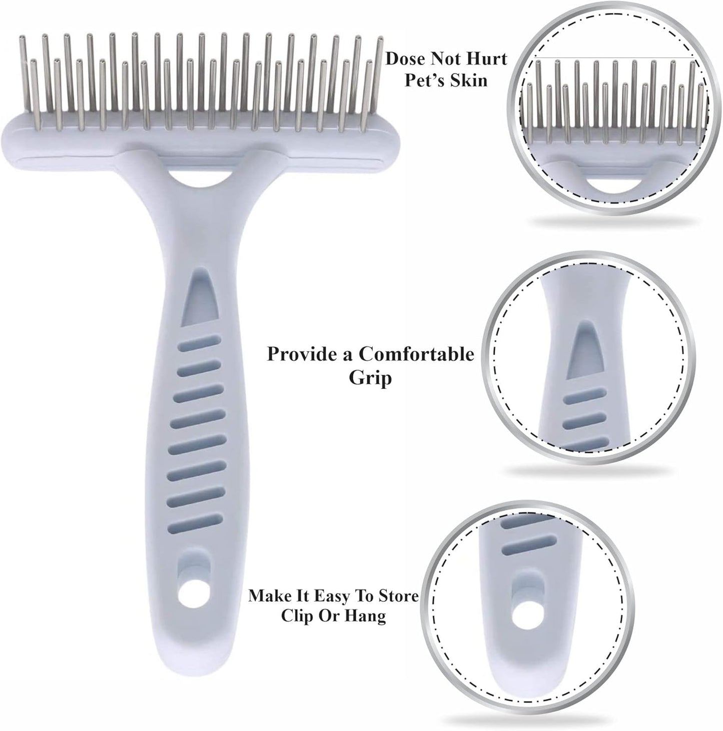 Dog Dematting Brush Undercoat Comb Self-Cleaning Double Row Metal Teeth for Loose Hair Removal Puppy Grooming Brush