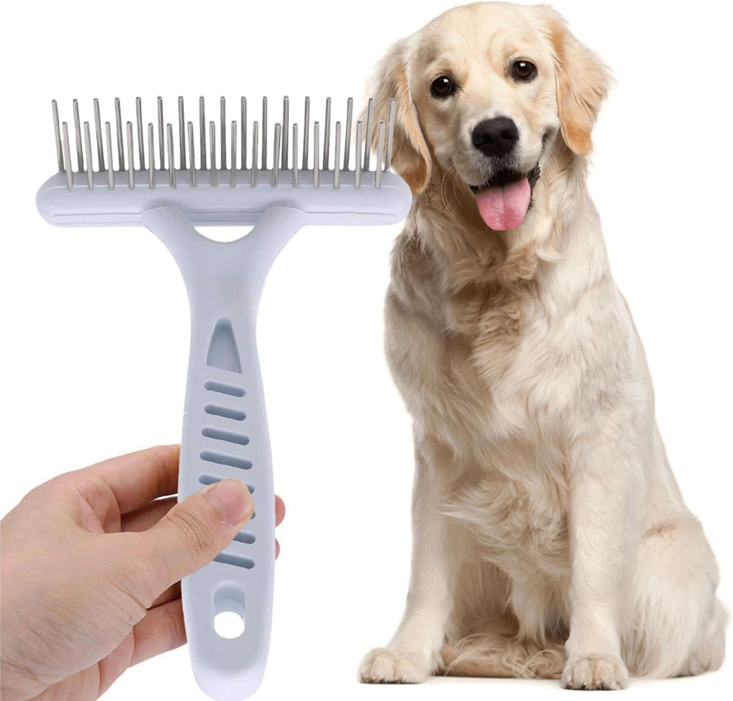 Dog Dematting Brush Undercoat Comb Self-Cleaning Double Row Metal Teeth for Loose Hair Removal Puppy Grooming Brush