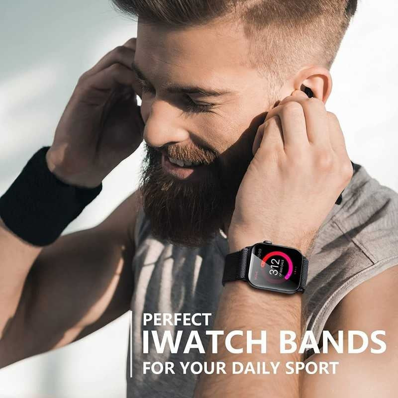Compatible with Apple Watch 42/44/45/49 mm Adjustable Elastic Nylon Strap Black