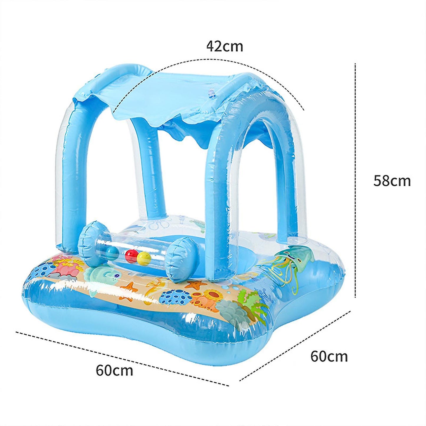Baby Swim Ring Inflatable Pool Float with Handle UPF 50+ Sun Protection for Children 3 to 36 Months Blue