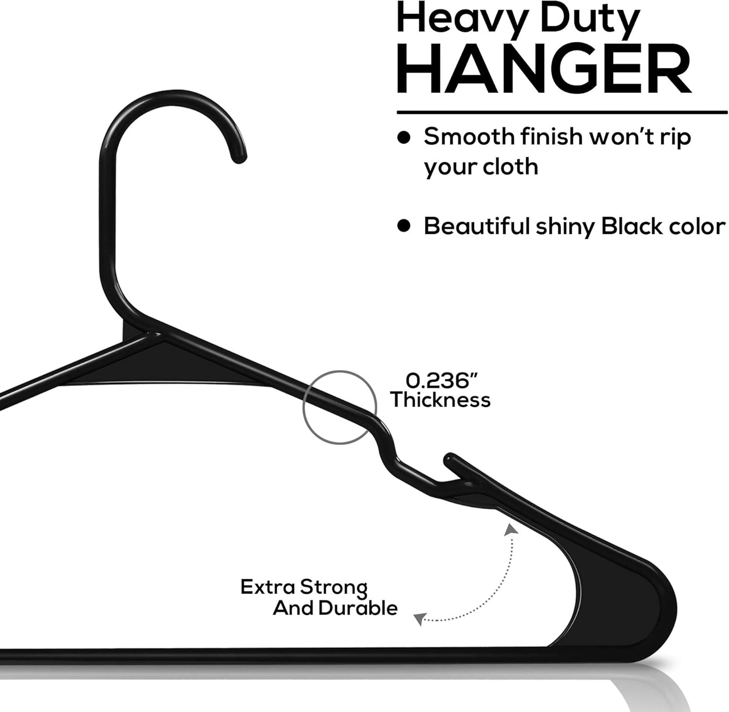 Plastic Clothes Hangers 20 Pack Space Saving Durable with Shoulder Groove Black