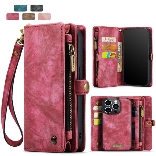 iPhone 16 Plus Leather Wallet Case with Magnetic Zipper Pocket Card Holder Compatible withSamsung Dark Pink
