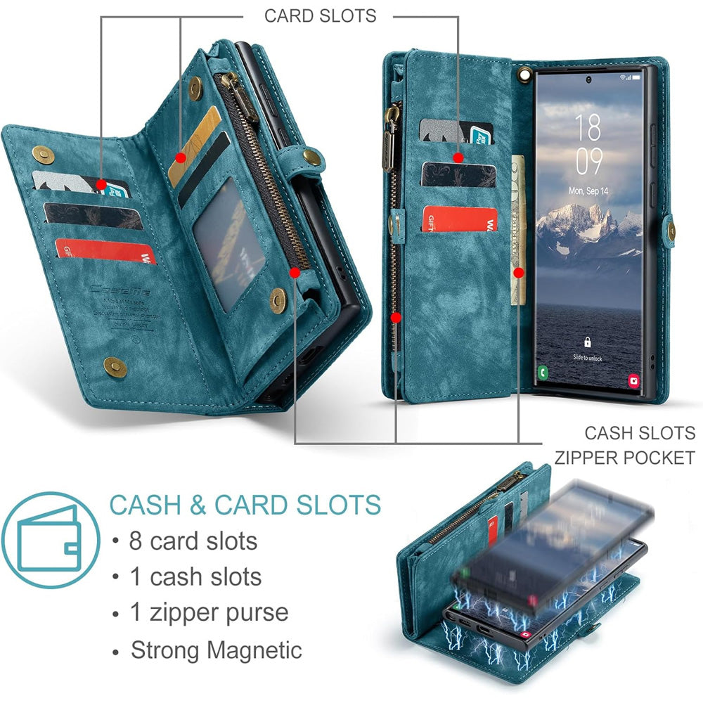 iPhone 16 Plus Leather Wallet Case with Magnetic Zipper Pocket Card Holder Compatible withSamsung Dark Pink