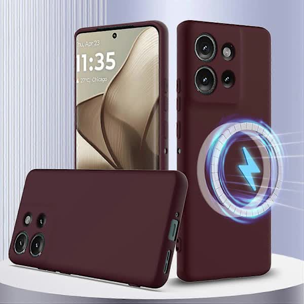 Motorola Edge 50 5G Case MagSafe Compatible Liquid Silicone Case with Lanyard Black Multicolor Burgundy