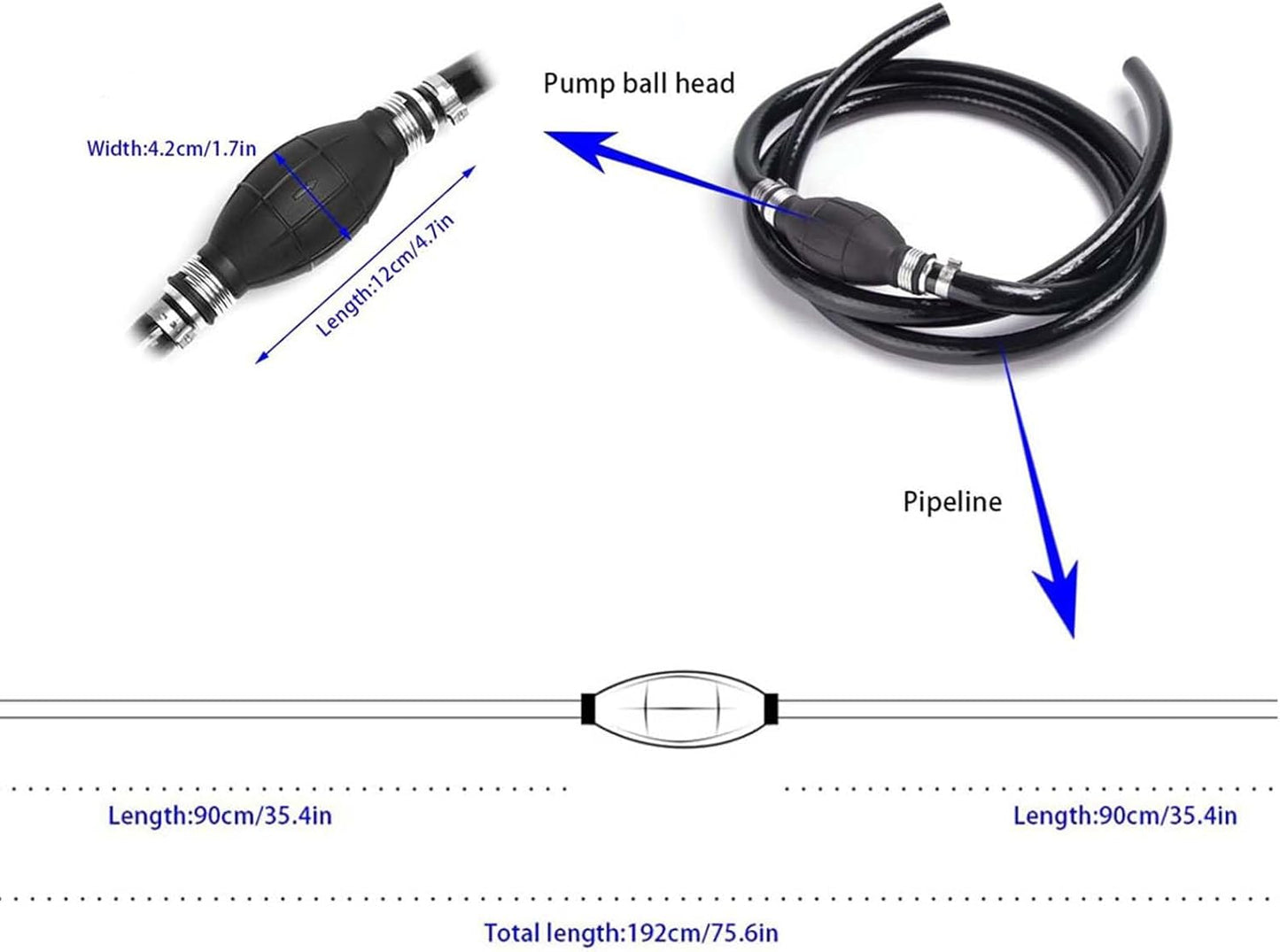 Fuel Line Hose for Outboard, Nylon Braid 5/16 Inch Fuel Line Hose with Hand Pump Bulb, 6 FT Long Boat RVs Tractor Fuel Line Assembly