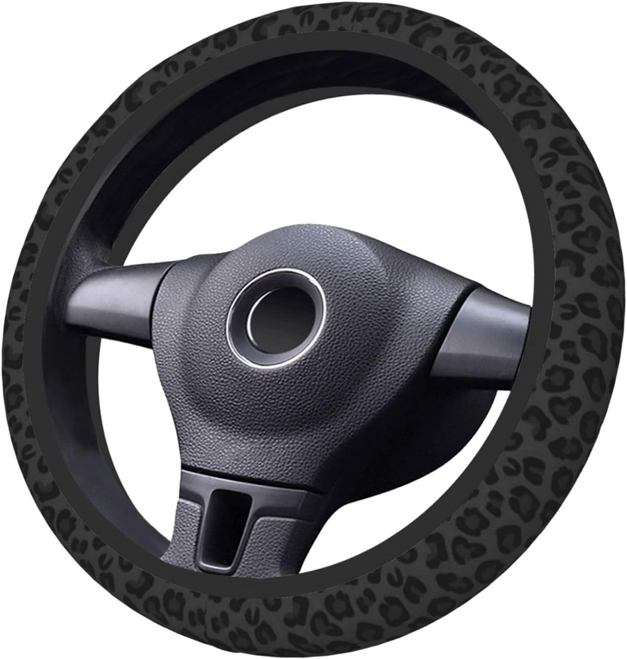 Black Leopard Print Cheetah Elastic Steering Wheel Cover, Non-Slip Breathable Neoprene Steering Wheel Covers, Women Leopard Car Accessories, Universal 15 Inch Fit Auto, Suvs, Truck