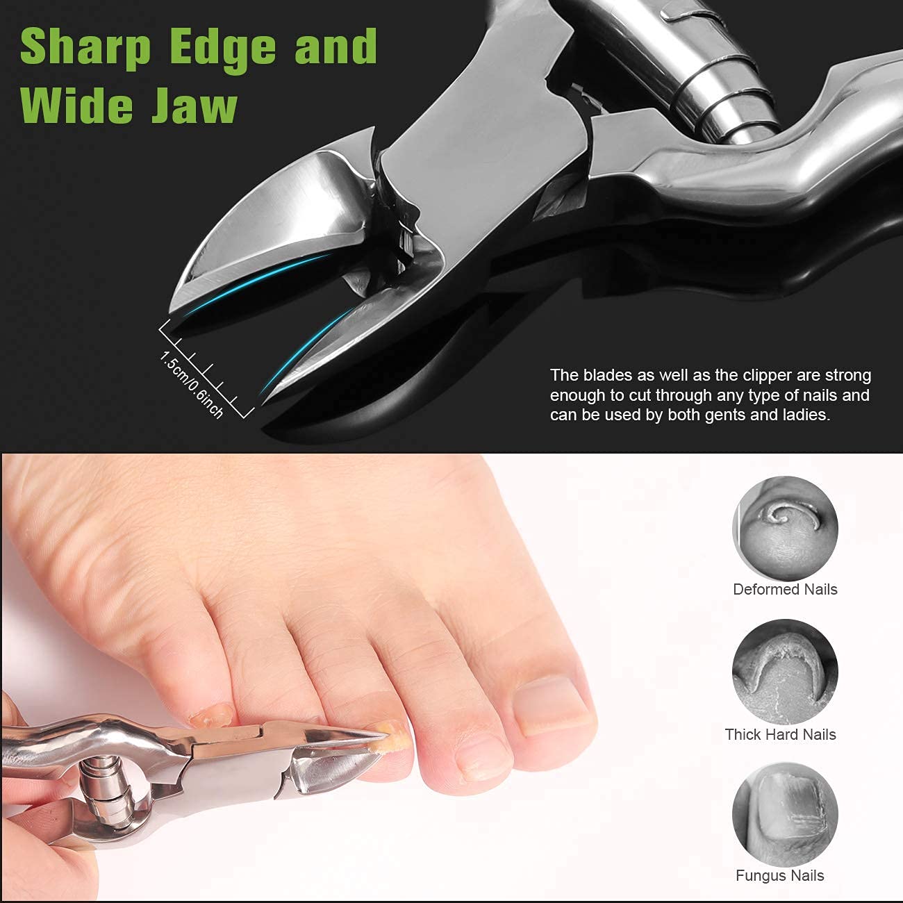 Toenail Clippers for Thick or Ingrown Toenails, Stainless Steel Long Handle Toenail Cutters Medical Surgical Grade Secure and Stylish Design - W/Leather Case Heavy Duty Podiatrist's Clippers (Sliver)