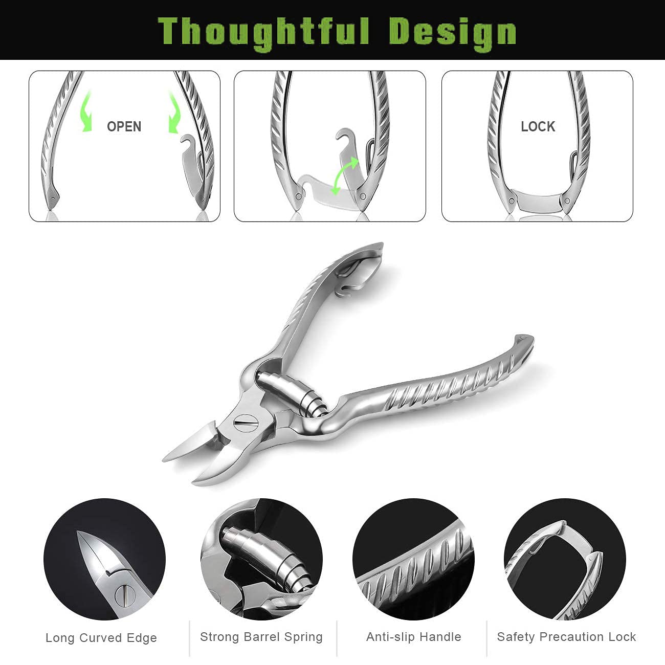 Toenail Clippers for Thick or Ingrown Toenails, Stainless Steel Long Handle Toenail Cutters Medical Surgical Grade Secure and Stylish Design - W/Leather Case Heavy Duty Podiatrist's Clippers (Sliver)