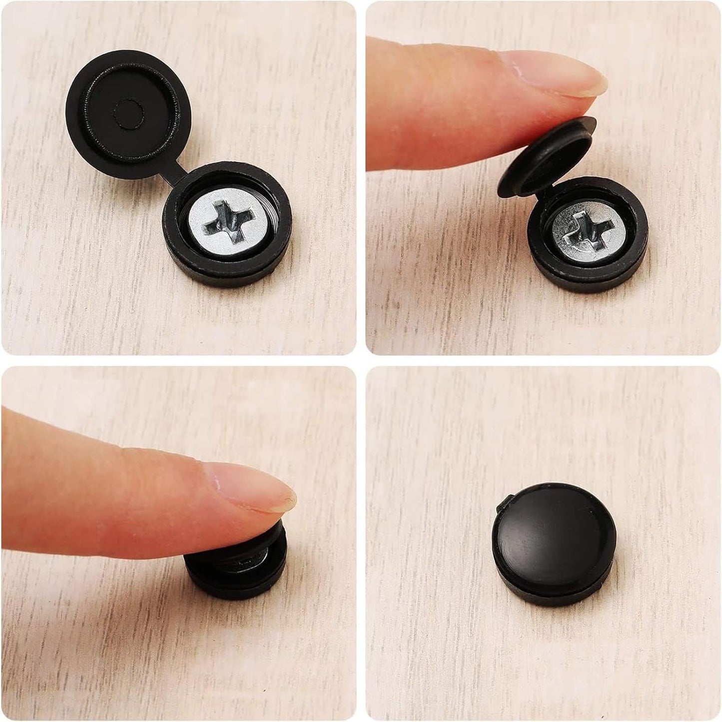 100 Pieces Hinged Screw Cover Caps Plastic Shutter Screw Caps Fold Screw Snap Covers Washer Flip Tops (Black, Large)