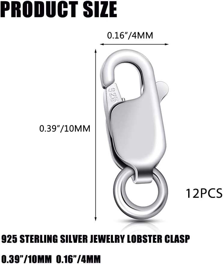 925 Sterling Silver Lobster Claw Clasp 12pcs with Closed Jump Rings, Small Connector with Jump Ring for Necklaces Jewelry Bracelet Making Supplies Lobster Claw Clasp (0.39 x 0.16 inch)