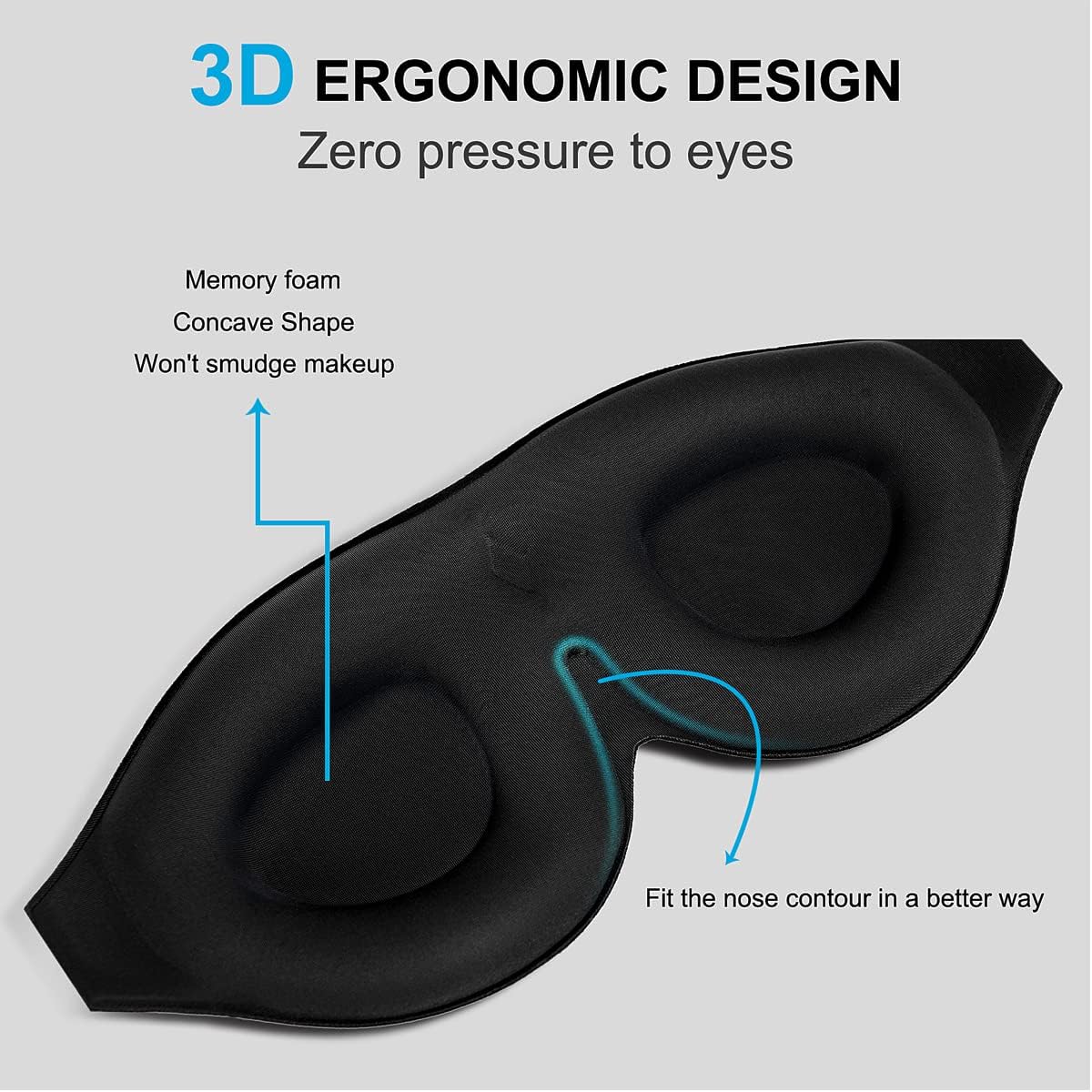 2 Pack 100% Blackout Sleep Masks Most Comfortable Contoured Eye Cups and Nose Covering for Women Men, 3D Pillow Eye Masks 0 Pressure on Eyelids & Eyelashes(Black&Navy)
