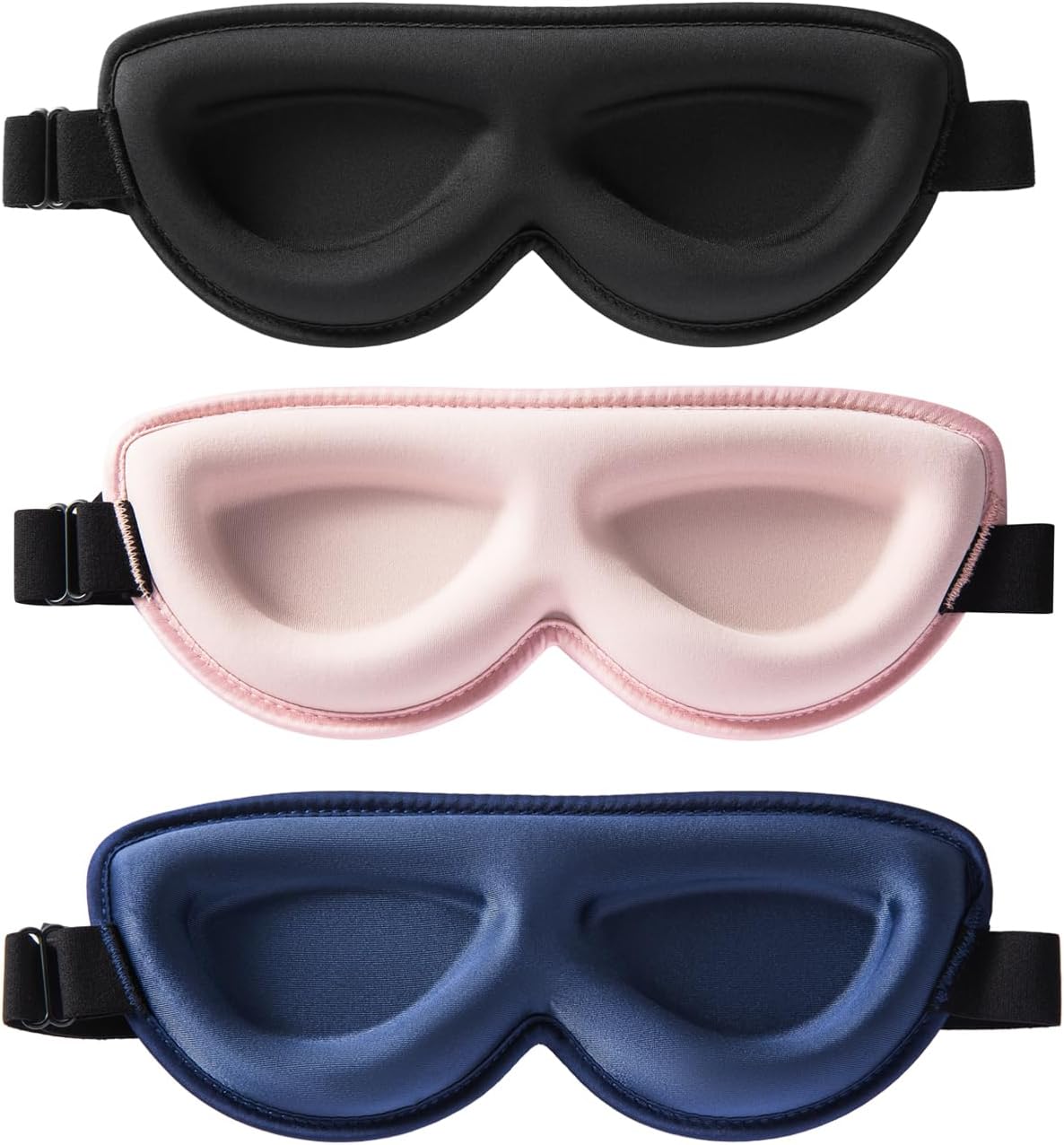 Sleep Masks for Petite Face Small Head,   3 Pack Stitched Eye Masks with Contoured Cups for Women Kids Children Teens, Machine Washable (Black, Blue, Pink)