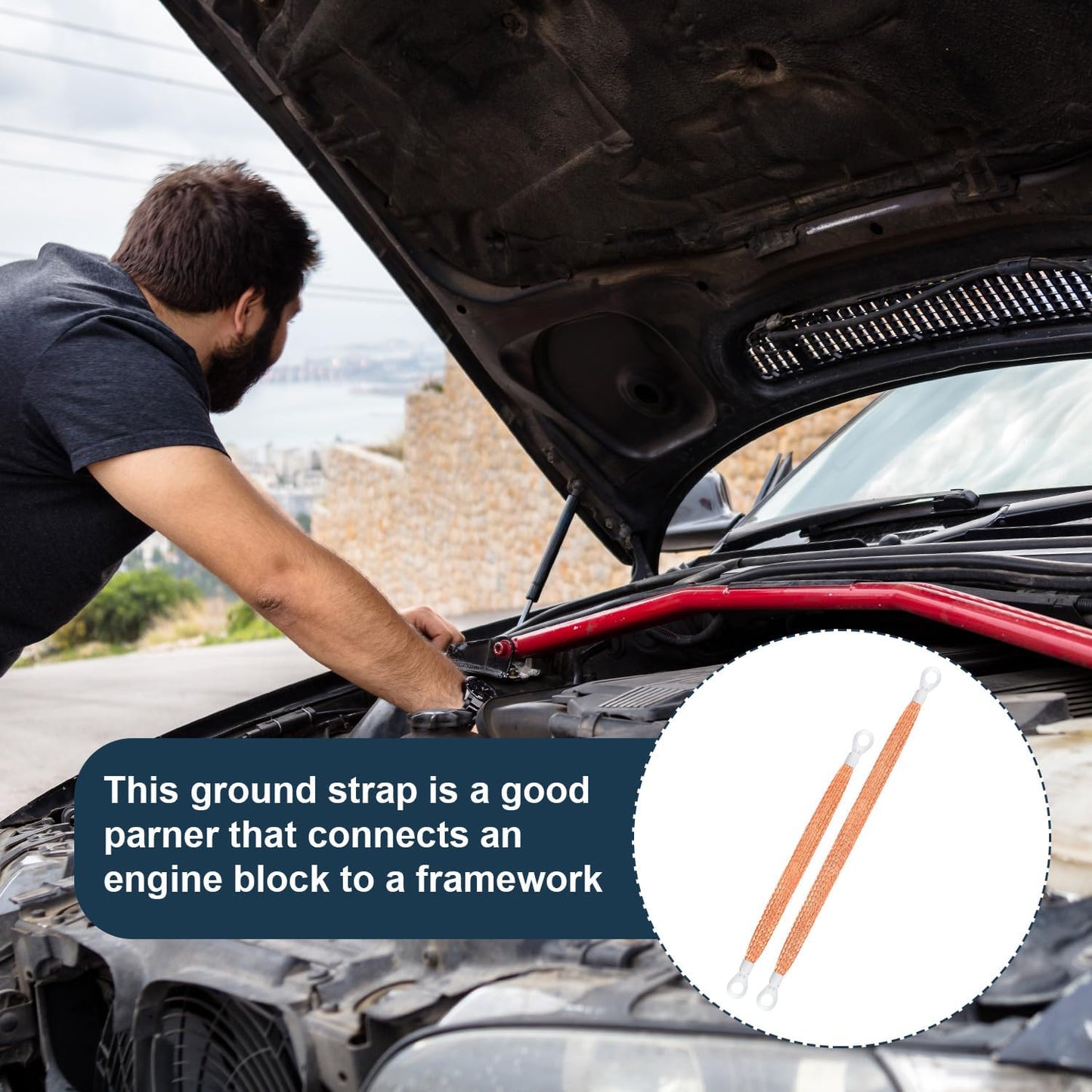 10pcs Universal Automotive Ground Straps, 10/12 inch Engine Ground Strap Kit Braided Copper Ground Straps Automotive Ground Strap Wire Ground Strap Connectors for Most Cars (Copper)