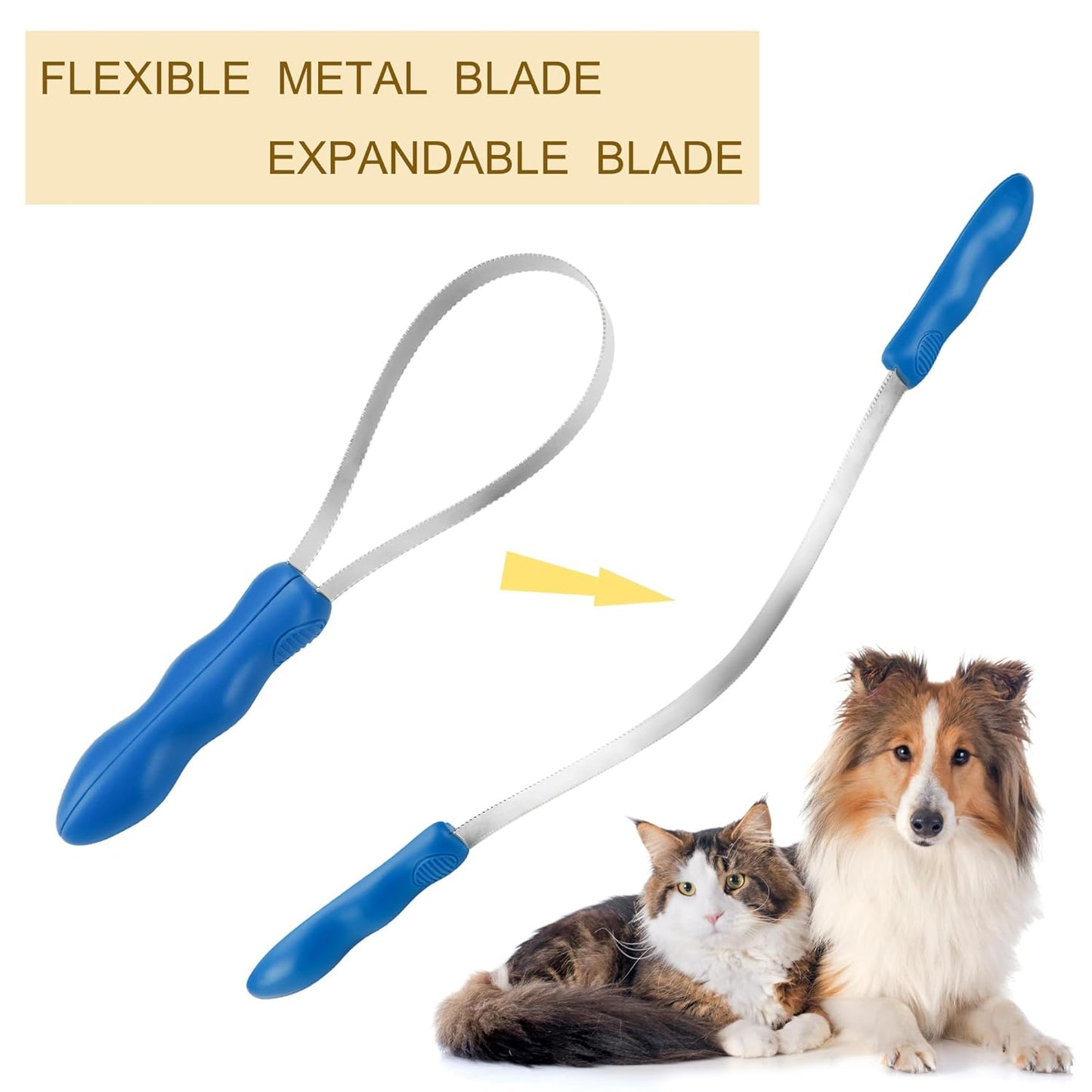 Dual-Sided Shedding Blade Dogs Hair Brush - Stainless Steel Grooming Horse Tool with No-slip Grip - Fine Teeth for Long, Short
