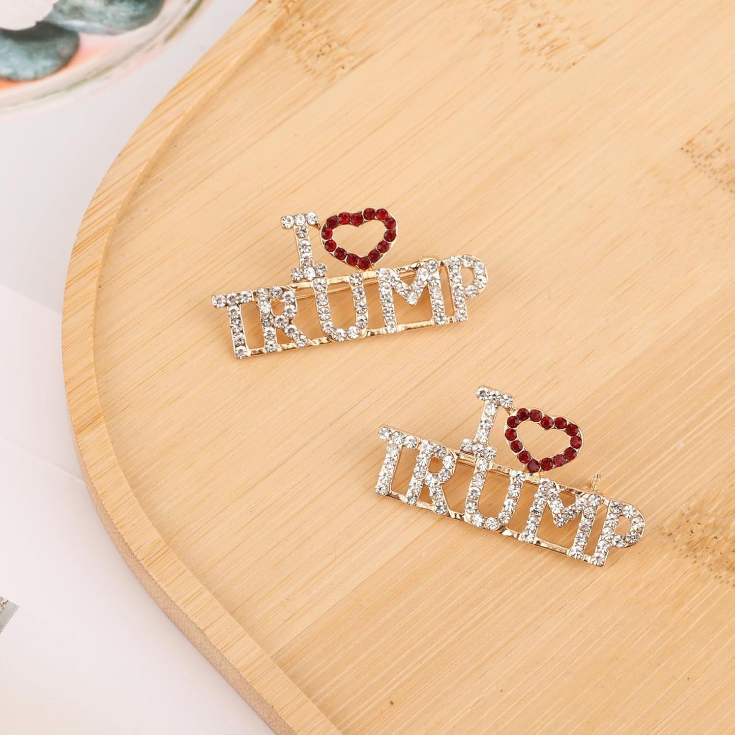 2pcs Crystal Trump Brooch - Official Trump 2024 Lapel Pin with Clear Container for Presidential Election Souvenir Gifts