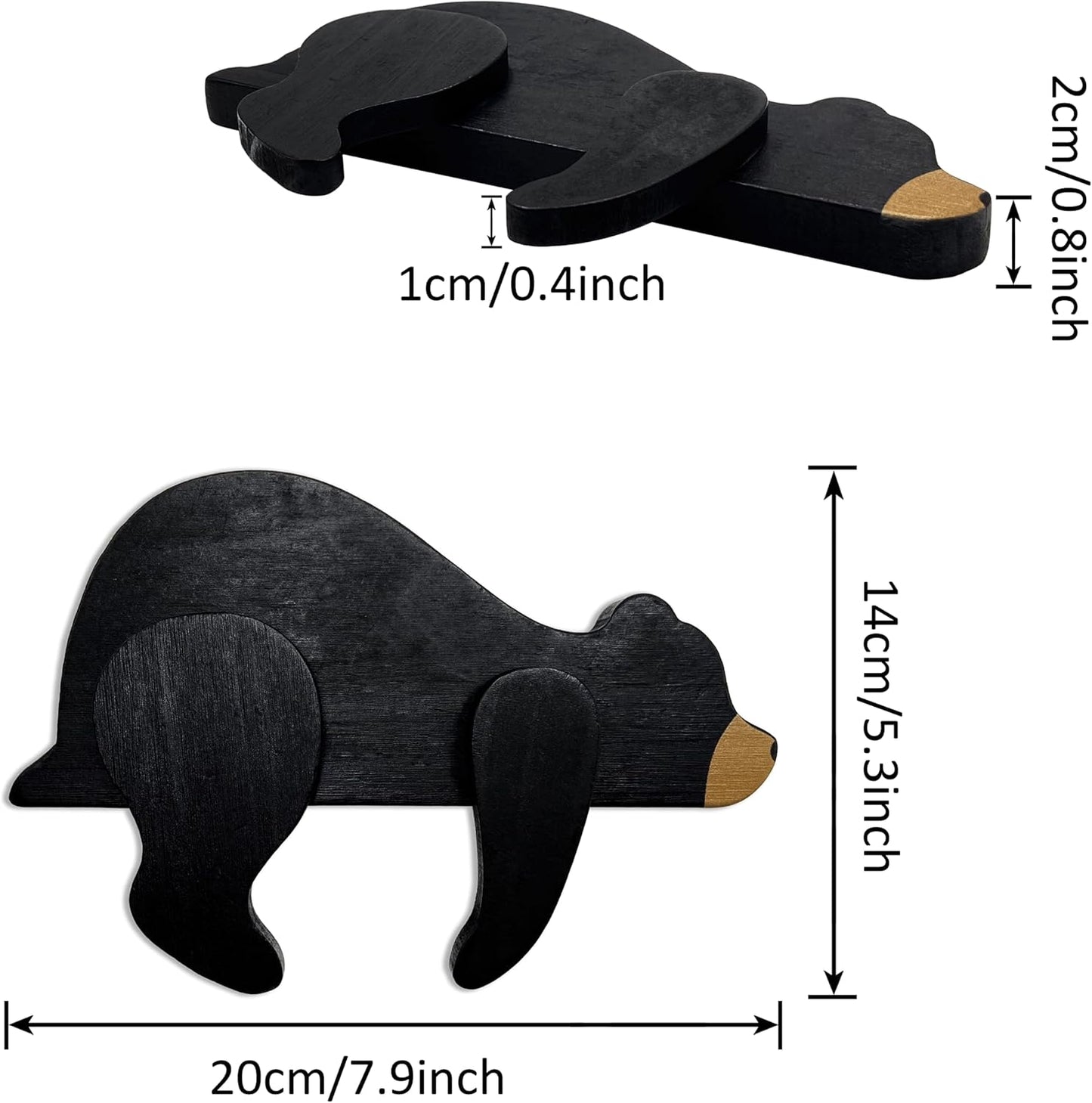 Woodland Nursery Decor For Baby, Black Bear Decoration, Wooden Wilderness Sleeping Bear, Safari Forest Decor For Classroom Bedroom Nursery Room Shelf (Black)