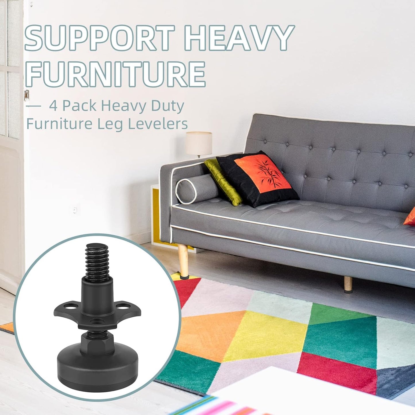 Heavy Duty Furniture Levelers, 4 Pack 3/8"-16 Threaded Leveling Feet Furniture Levelers Table Feet Adjustable Leg Levelers for Table/ Chair/Sofa/Desk/Cabinet/Workbench, Supports 1320LBs-Black