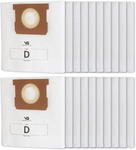 Type D Filter Bags for Shop-Vac Wet/Dry Vacuums, Pack of 20 Reliable Filter Bags, Part # 91964, Replacement High-Efficiency Filter Bags for Shop Vac Bags