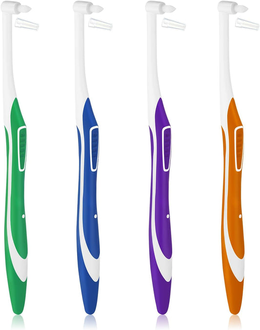 4pcs Tuft Toothbrush Single Tufted Slim Interspace Teeth Brushes End-tuft Tapered Compact Soft Dental Brushes for Detail Cleaning (Green + Blue + Yellow + Purple)