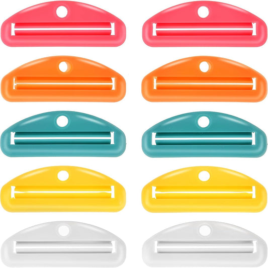 10pcs Toothpaste Squeezer, Plastic Tooth Paste Tube Wringer Dispensers Hanging Toothpaste Clips for Bathroom Saving Facial Cleanser Creams Paint, Assorted Colors