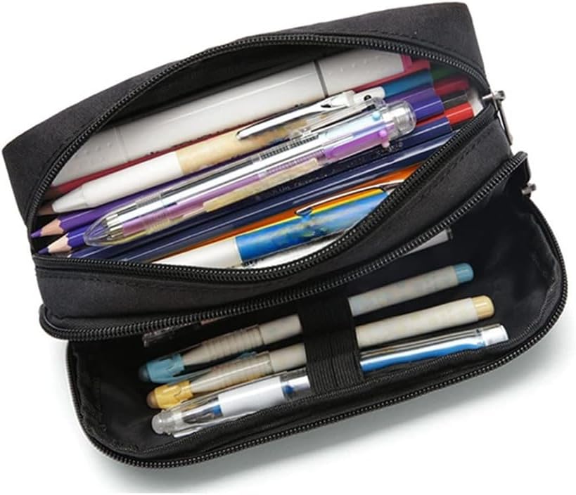 Pencil Case Large Capacity Pencil Pouch Aesthetic Pen Bag Office Stationery Organizer Simple Durable Multifunctional Pencil Bag for Adults - Black
