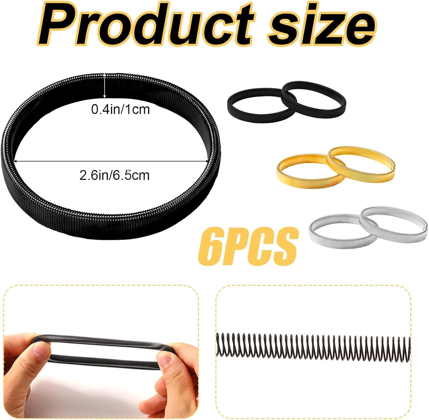 6pcs Sleeve Garters, Anti-Slip Shirt Sleeve Holder Stretchy Metal Arm Band Unisex Arm Strap to Hold up Sleeves Armbands for Women Men (Black, Gold, Silver)