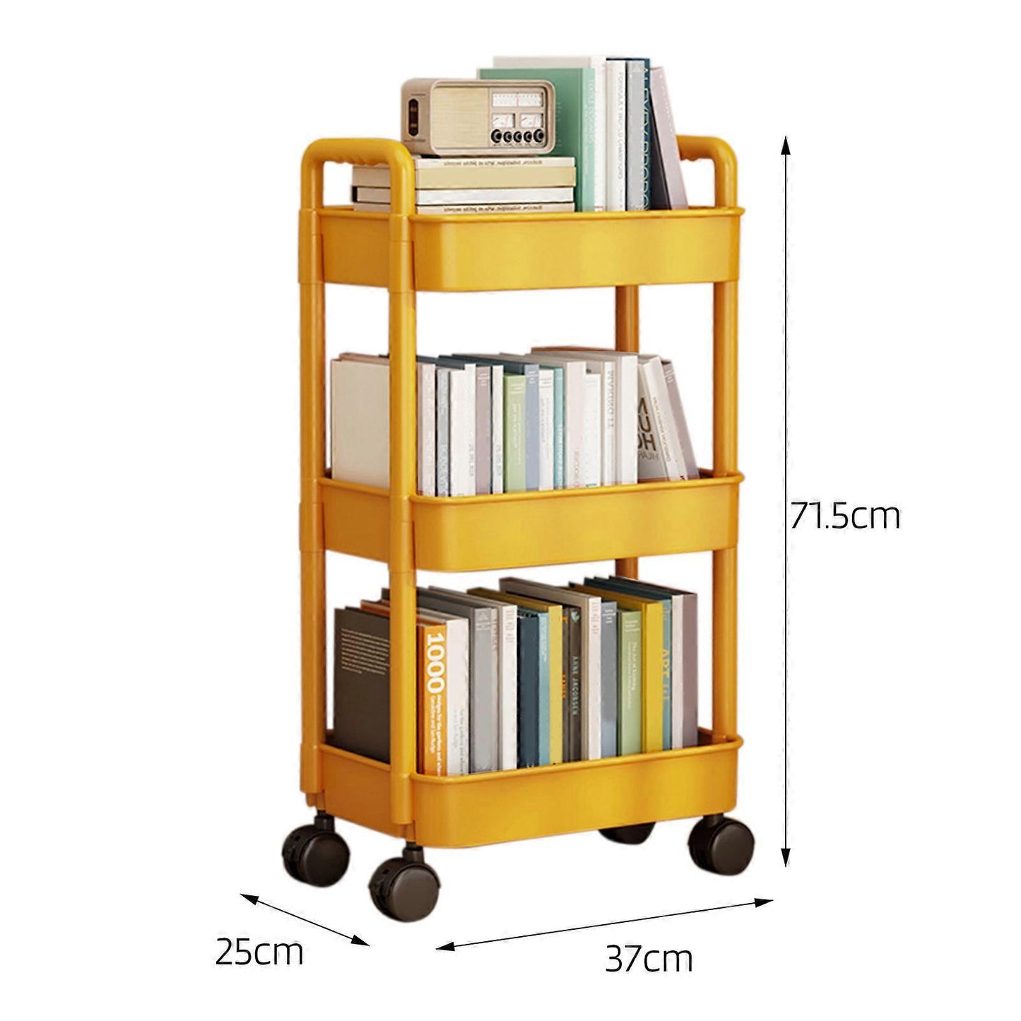 4-Tier Rolling Storage Cart with Wheels Black Mobile Rack Shelf Large Capacity Strong Load-Bearing