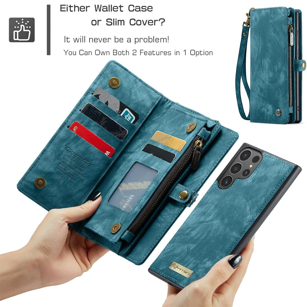 iPhone 16 Pro Max Leather Wallet Case with Magnetic Zipper, Detachable 2-in-1 Flip Cover with Card Holder Compatible with iPhone 16 Pro Max in Dark Pink