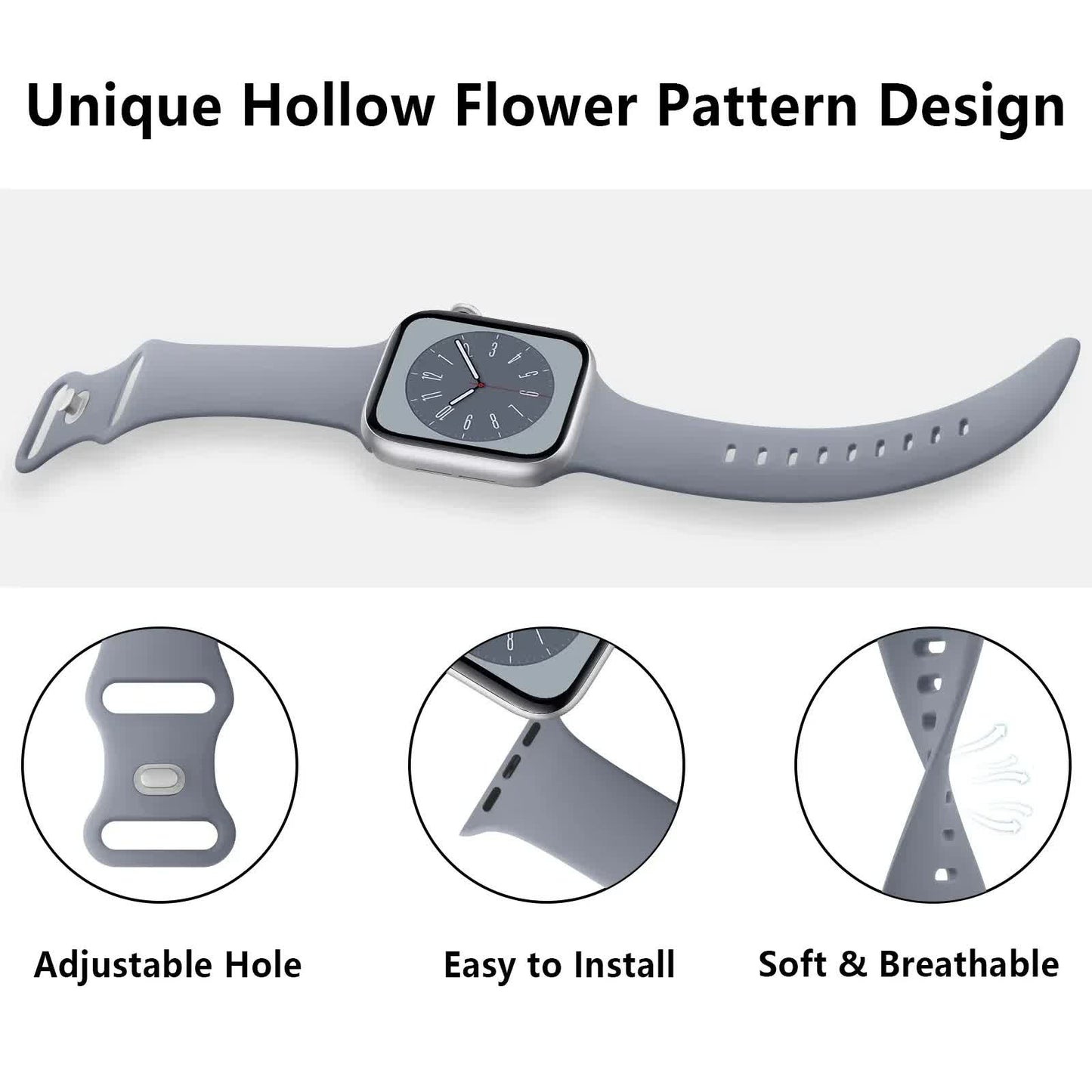 Soft Silicone Band for Compatible with Apple Watch Series 8 7 6 5 4 3 SE and Ultra, Apple, Smoky Purple, 38mm 40mm 41mm 42mm 44mm 45mm 49mm
