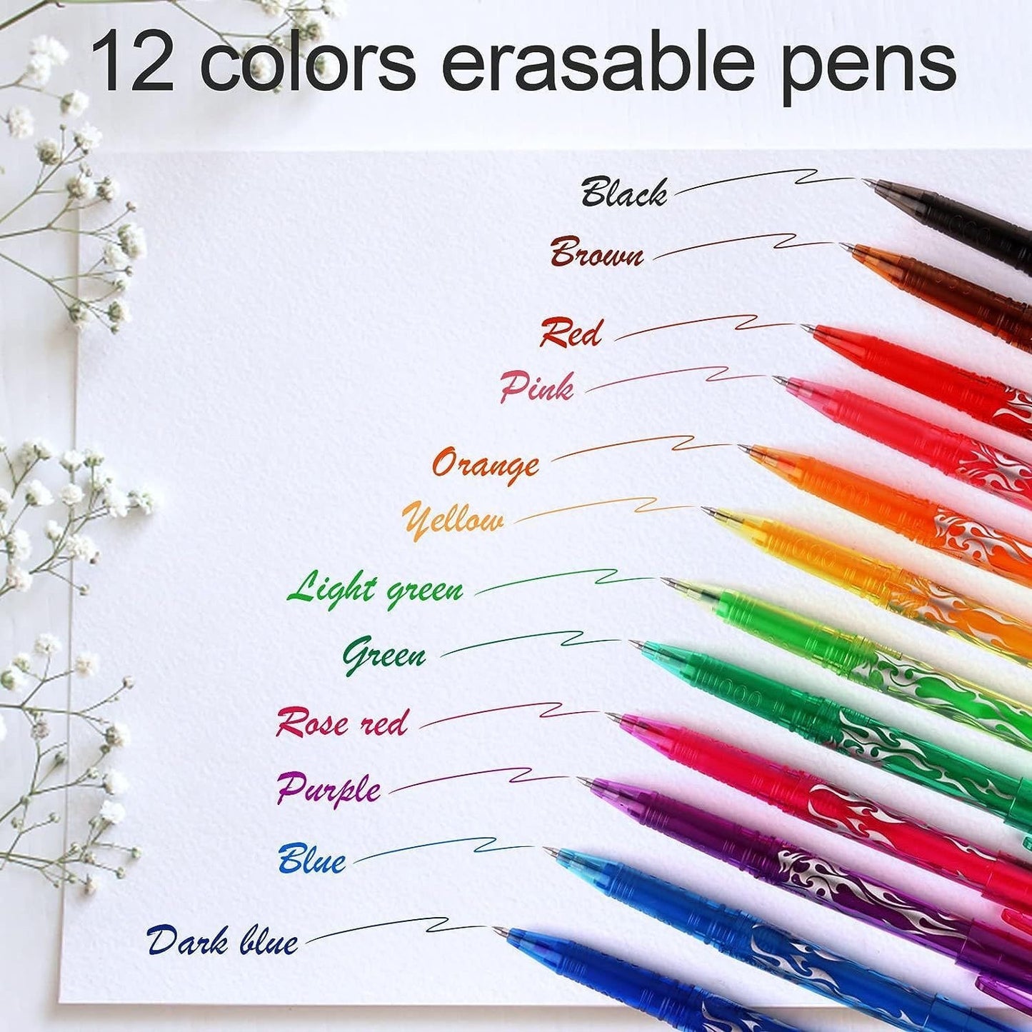 Erasable Ink Pens, Erasable Gel Ink Pens - 12-pack Multicolor multicolor
