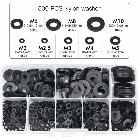 Black Plastic Lock Washers Fasteners Self-Locking Washer Assortment 500pcs M2.5 M3 M4 M5 M6 M8 M10