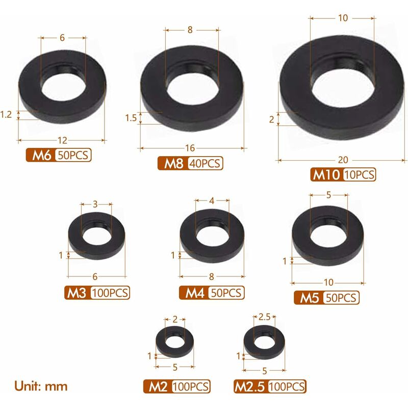 Black Plastic Lock Washers Fasteners Self-Locking Washer Assortment 500pcs M2.5 M3 M4 M5 M6 M8 M10