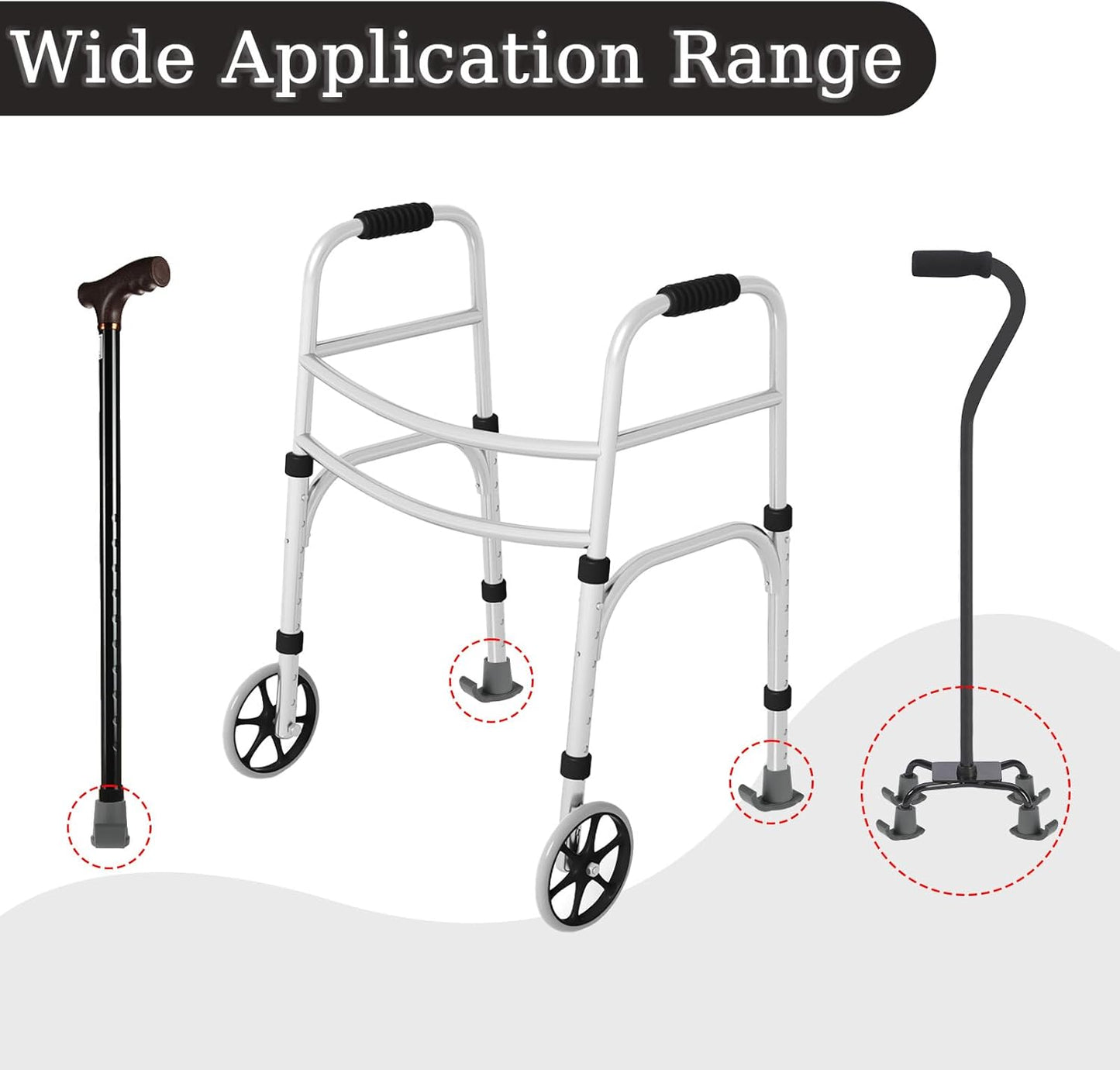 2 Pack Walker Glides Heavy Duty Walker Skis Glides for Folding Walkers, Universal Rubber Walker Sliders or Gliders for 1 Inch Tubes, Walker Accessories, Gray