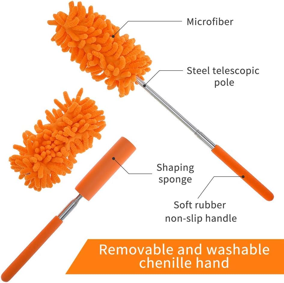 Washable Dusters for Cleaning, Phoenixes Feather Duster Extendable Dusting Wand 11"-30", Wet or Dry Use (5 Pcs)