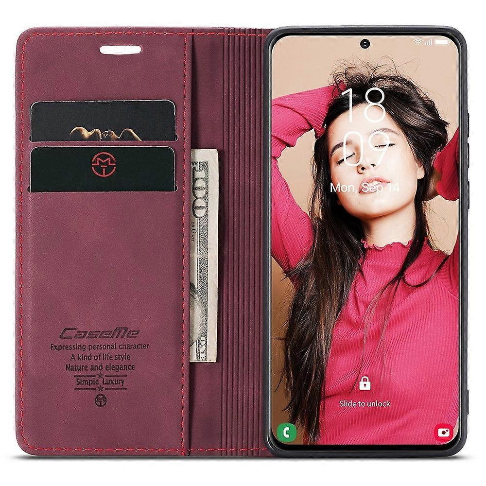Compatible with Samsung Galaxy S21 FE Wallet Case Stand with Automatic Suction PU Leather Case Red Samsung