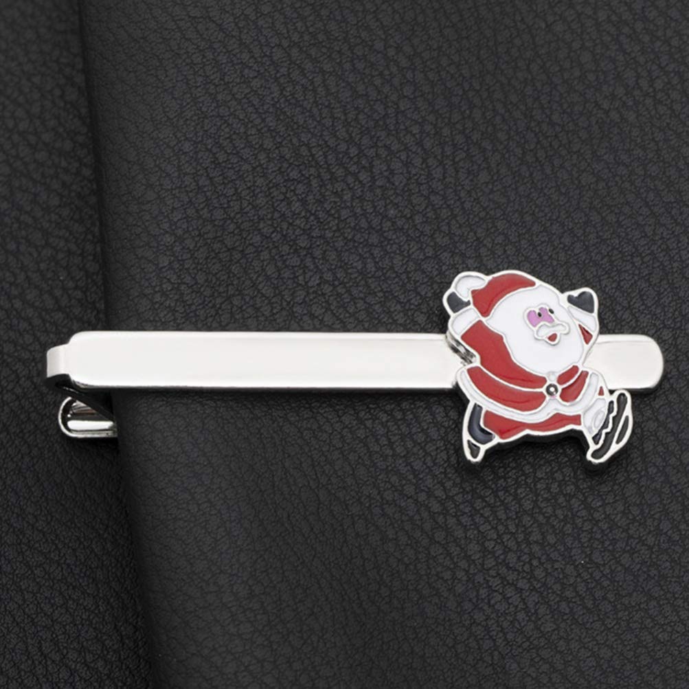 Christmas Tie Clip 2 pcs, Stylish Santa Tie Clip, Compatible with Christmas Wedding Winter Accessories, Bar Buckle Tie Clip